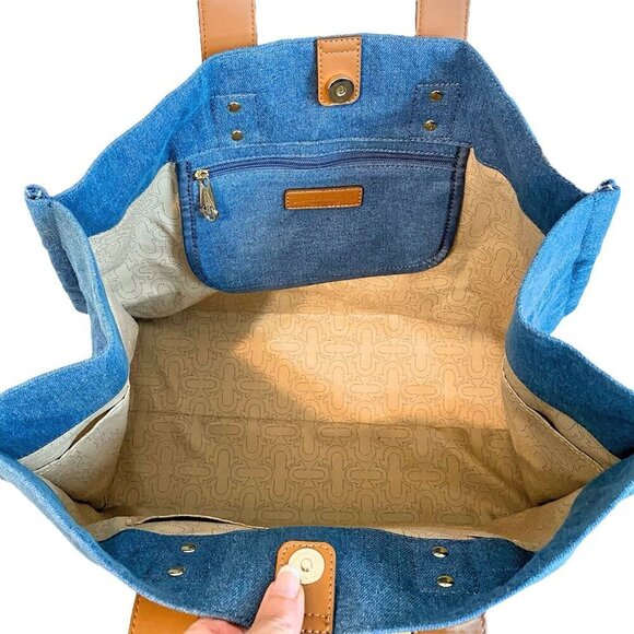 True Religion World Tour Navy Blue Denim Large Tote Bag NWT - Picture 10 of 10